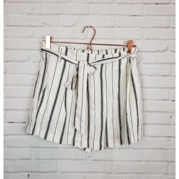 TGLA Pants - TGLA Tie Waist Linen Blend Stripe Print Shorts